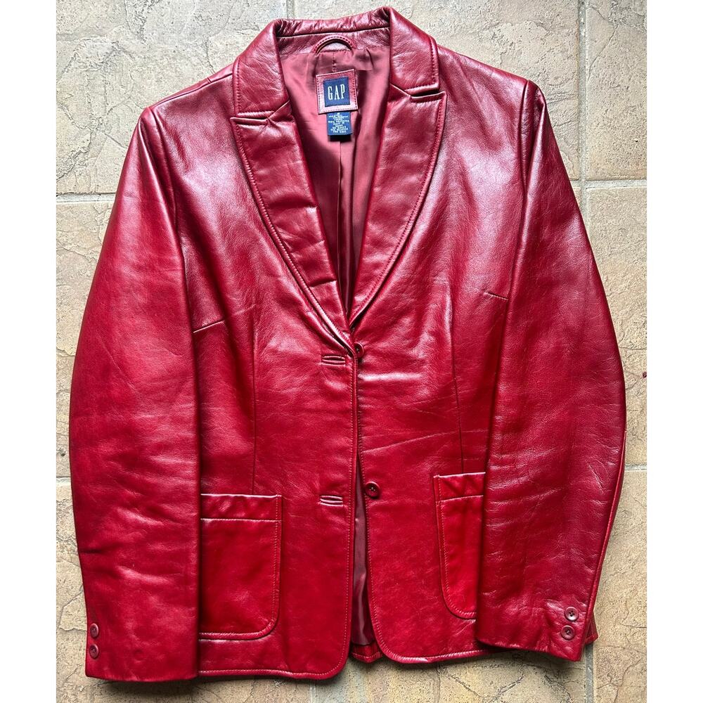 Vintage GAP Red Leather Blazer Womens Jacket 100% Genuine Leather Small